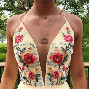 Yellow chiffon v-neck prom dress, Faviana #10000